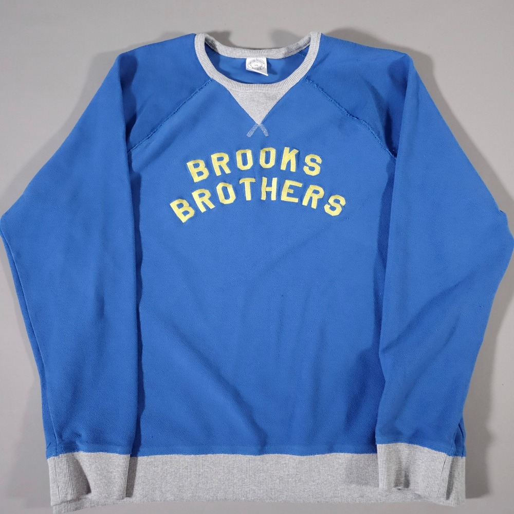 Brooks Brothers Sweatshirt Mens XXL Blue Logo Graphic Crewneck Raglan Cotton